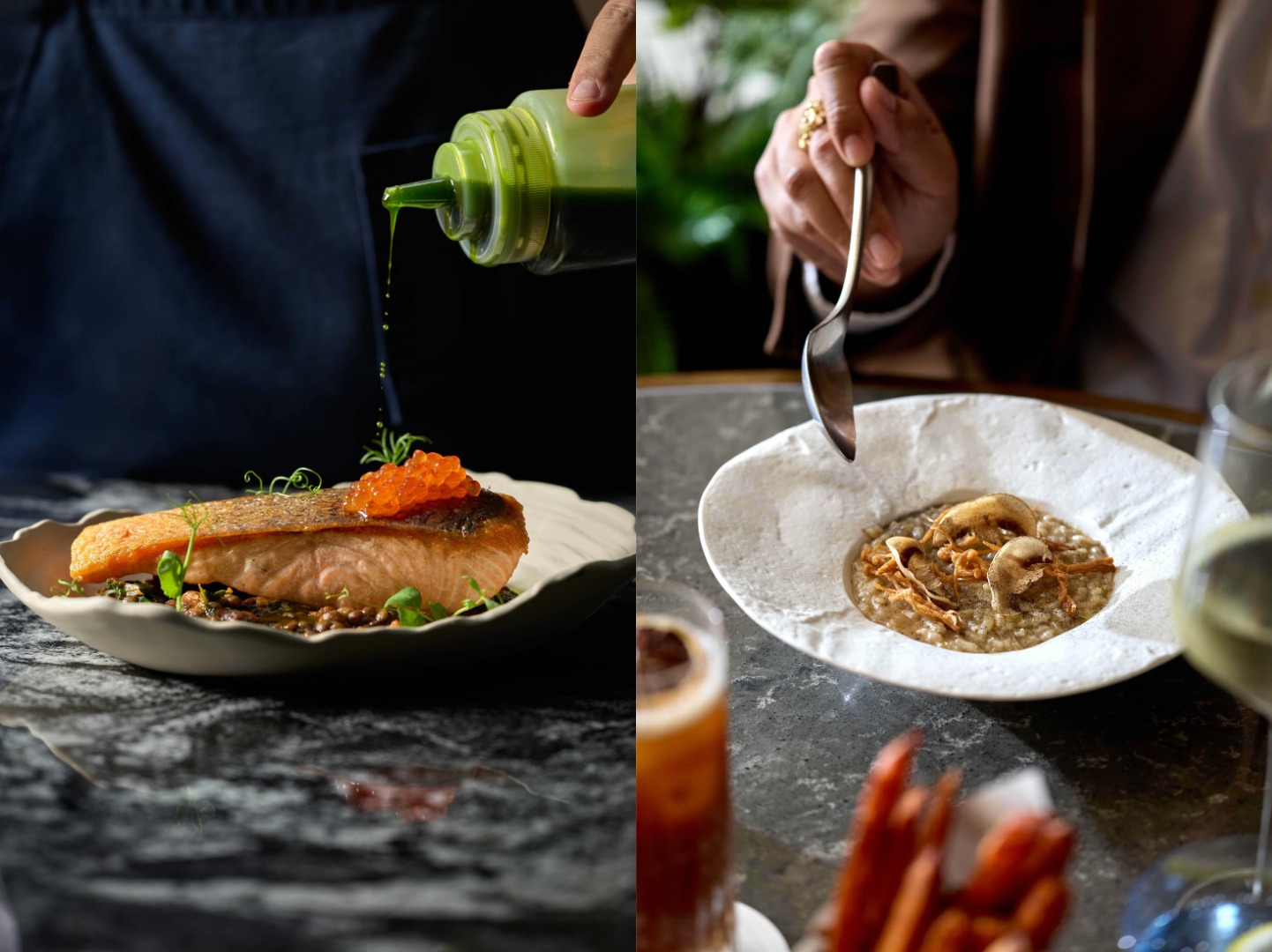 뉴포트 월드 리조트 내 고든 램지 바 & 그릴 필리핀의 타스마니아산 연어 구이와 버섯 리조또