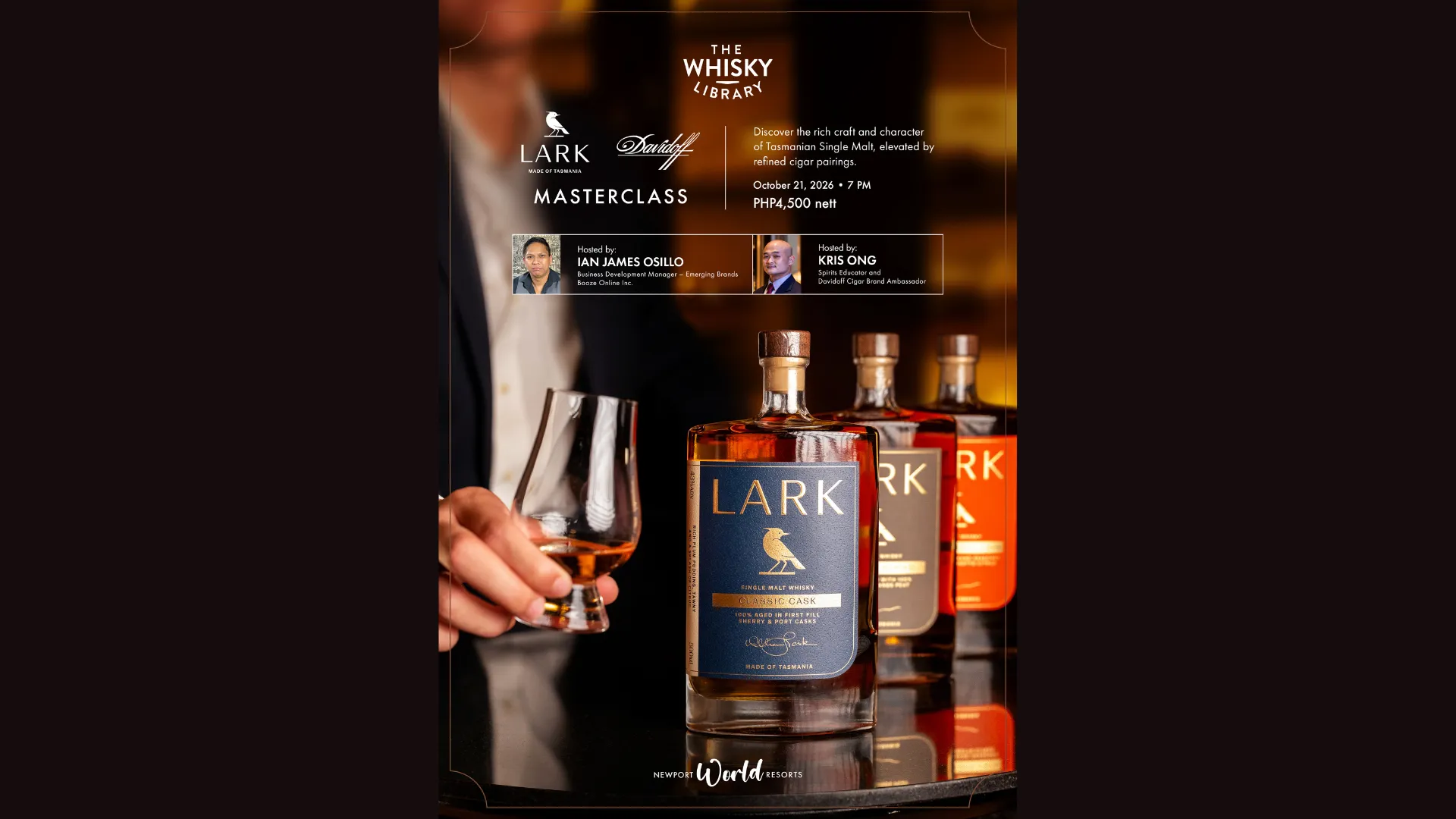 뉴포트 월드 리조트(Newport World Resorts)에 위치한 ‘더 뉴포트 월드 리조트 위스키 하우스( 위스키 도서관 )’는 LARK 위스키를 통해 태즈메이니아의 정취를 담아냅니다.
